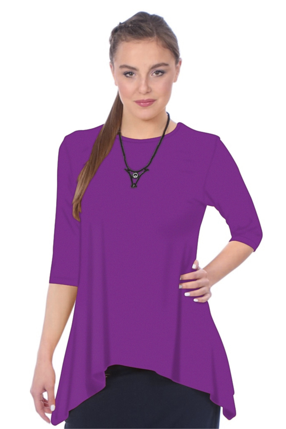 Modest Handkerchief Tunic Top - 3/4 Sleeve Comfort Flow Design