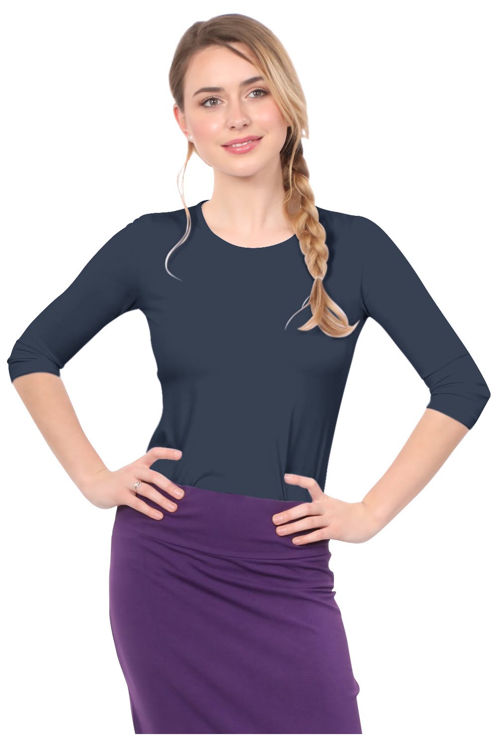 Essential 3/4 Sleeve Modest Crew Neckline Shell - Versatile Layering Undershirt Top