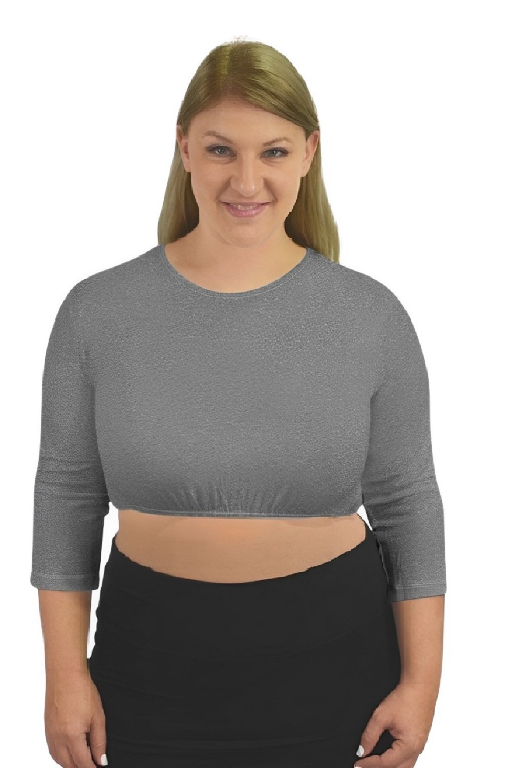 3/4 Sleeve Cropped Layering Shell in Viscose Spandex - Women's and Plus Sizes