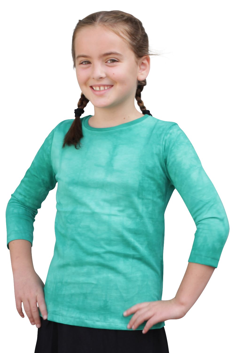 Girls' Modest Cotton Three-Quarter Sleeve Tee - Classic Comfort (Ages 5-12)