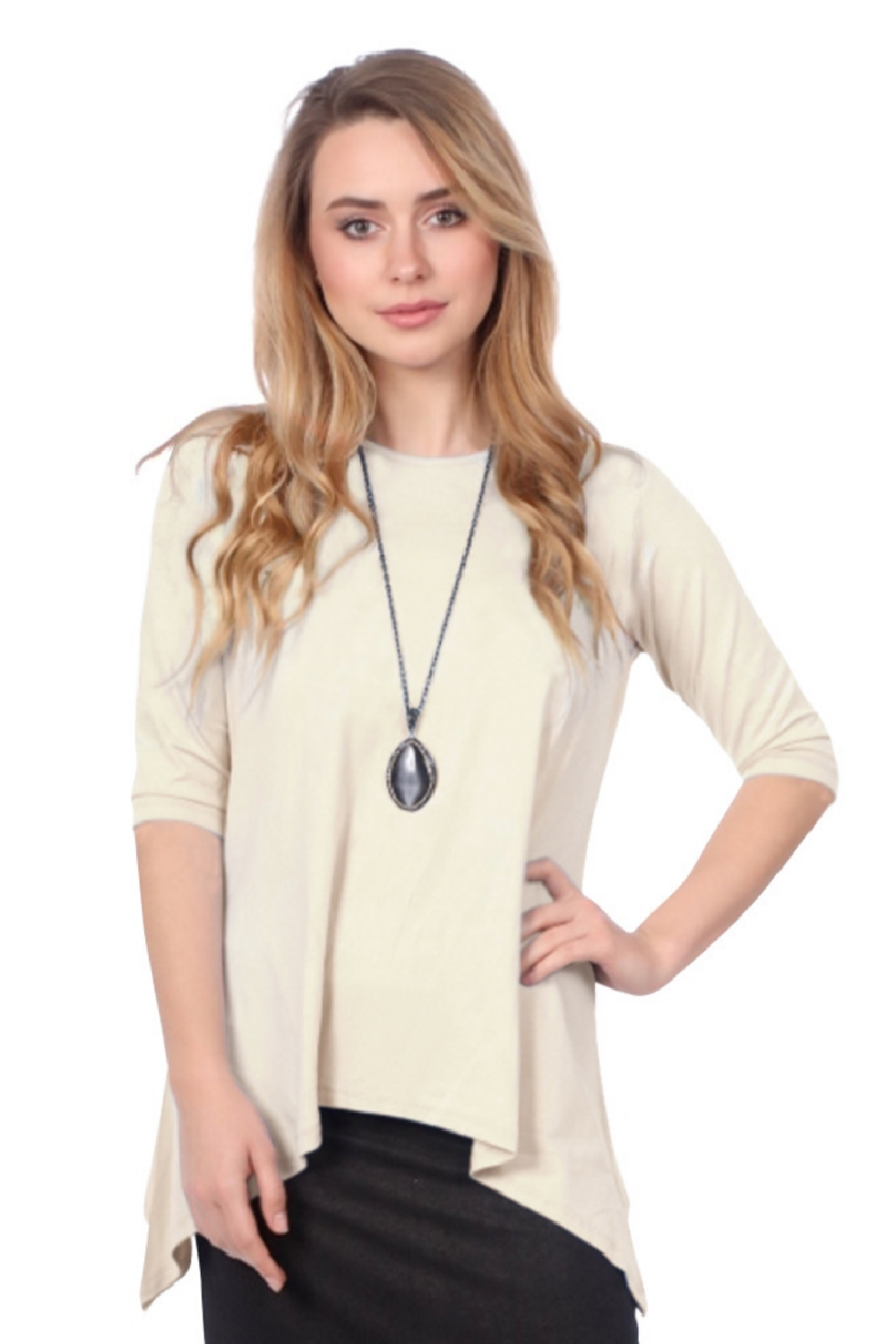 Modest Handkerchief Tunic Top - 3/4 Sleeve Comfort Flow Design