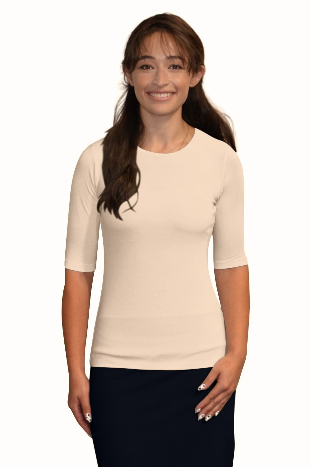 Fitted Layering Shell - Modest Round Neck with Elbow Sleeves