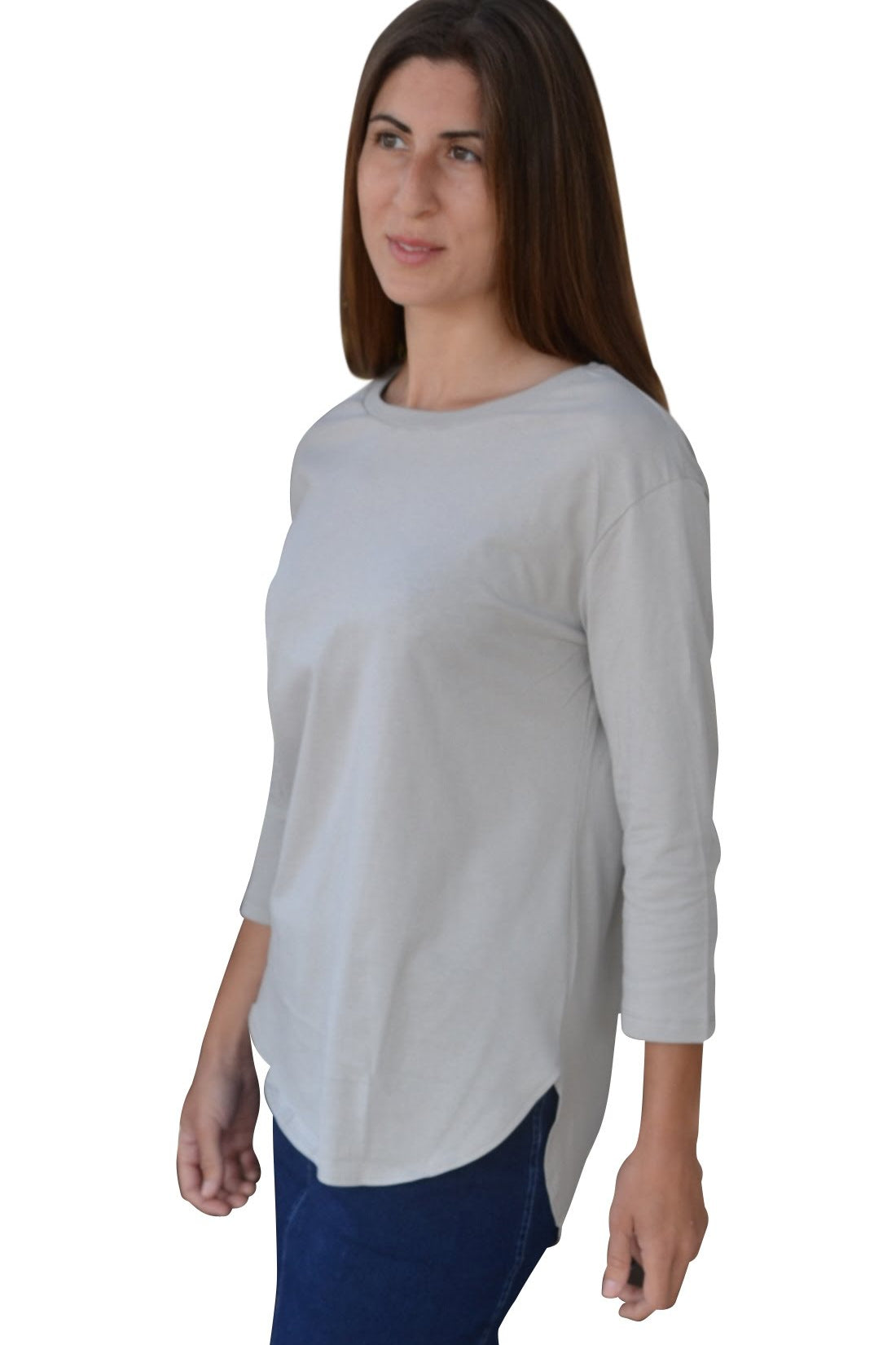 Modest Cotton Tunic with Three-Quarter Sleeves and Extended Back Coverage