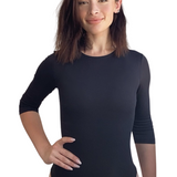 Modest 3/4 Sleeve High Neckline Bodysuit Shell - Snap Closure Layering Top