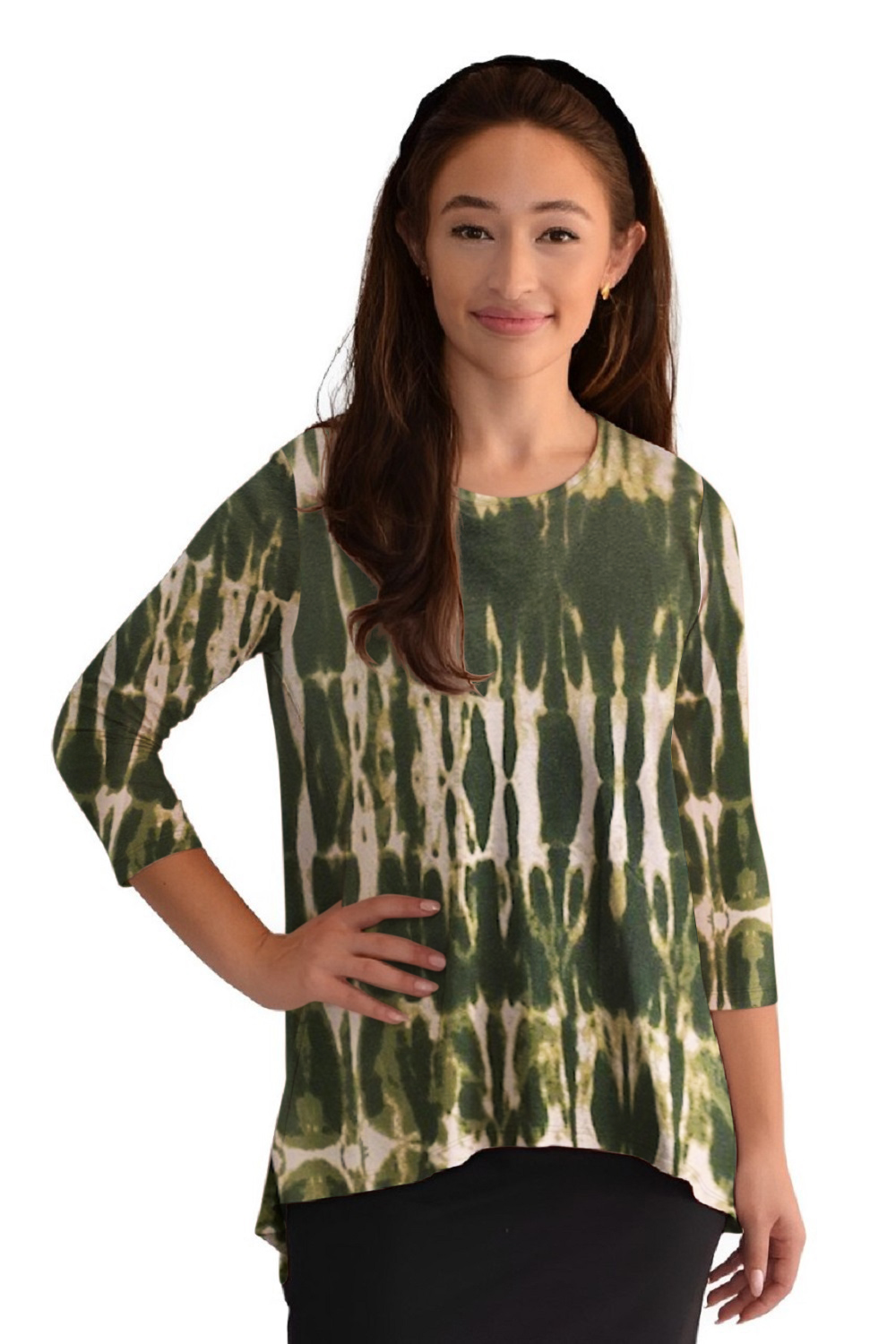 Hi-Lo Flowing 3/4 Sleeve Modest Tunic Top