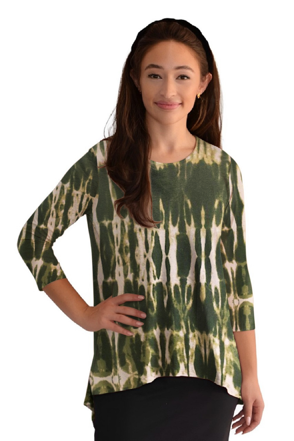 Blusa túnica discreta de manga tres cuartos con dobladillo asimétrico Hi-Lo