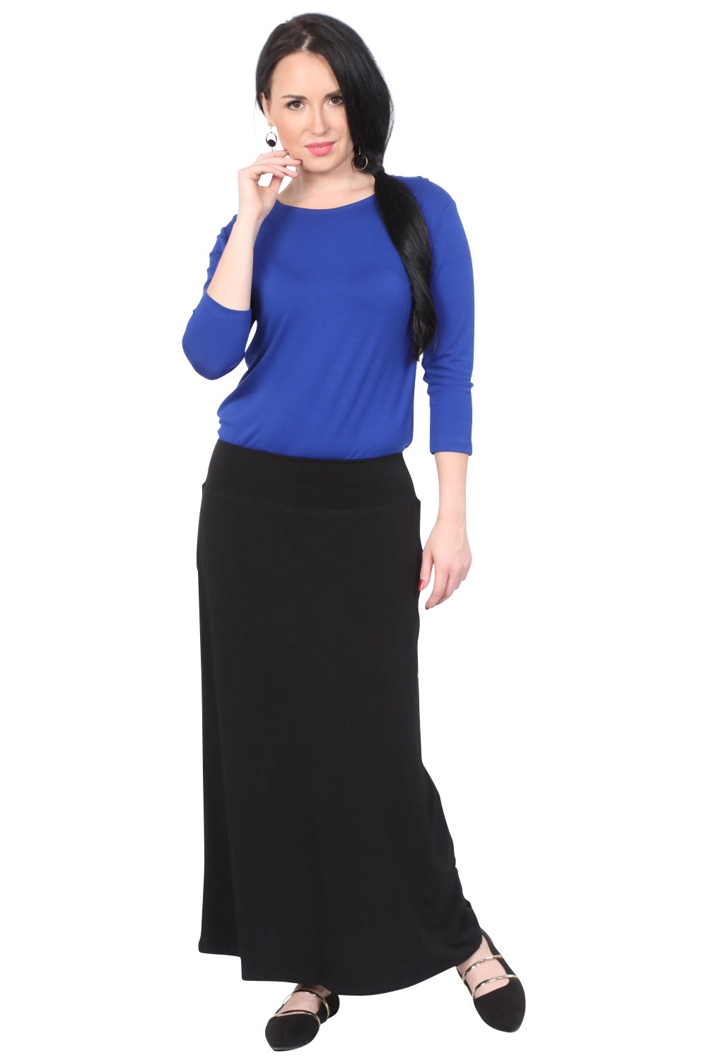 Classic Maxi Length Modest Stretch Pencil Skirt with Subtle Sheen