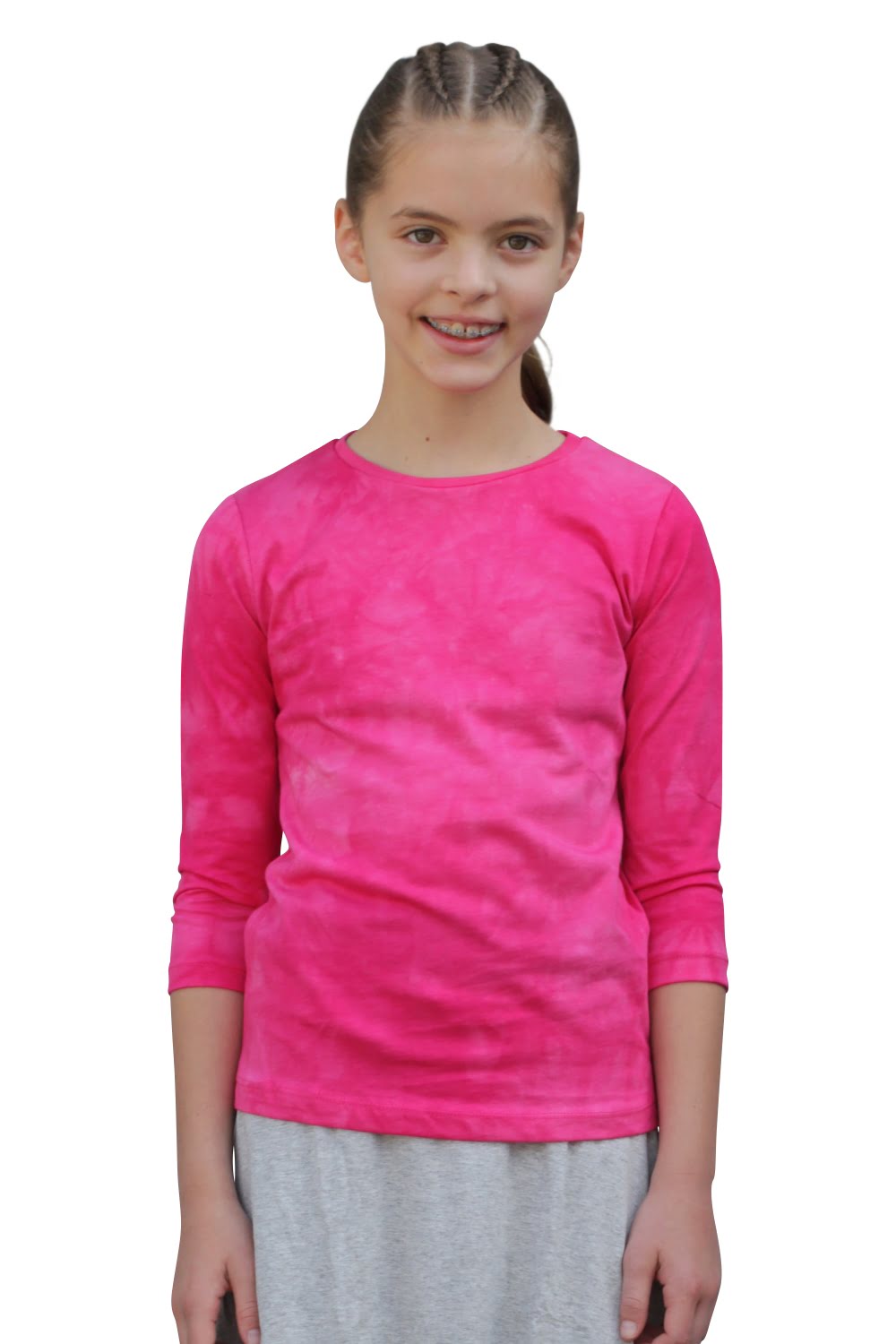 Girls' Modest Cotton Three-Quarter Sleeve Tee - Classic Comfort (Ages 5-12)