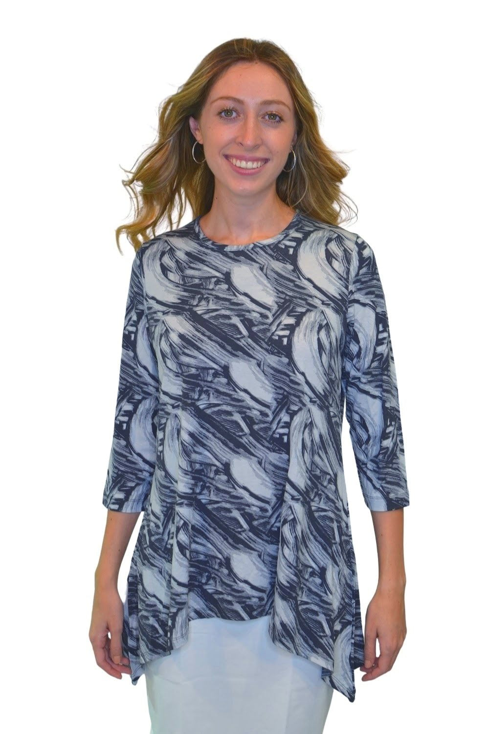 Modest Handkerchief Tunic Top - 3/4 Sleeve Comfort Flow Design