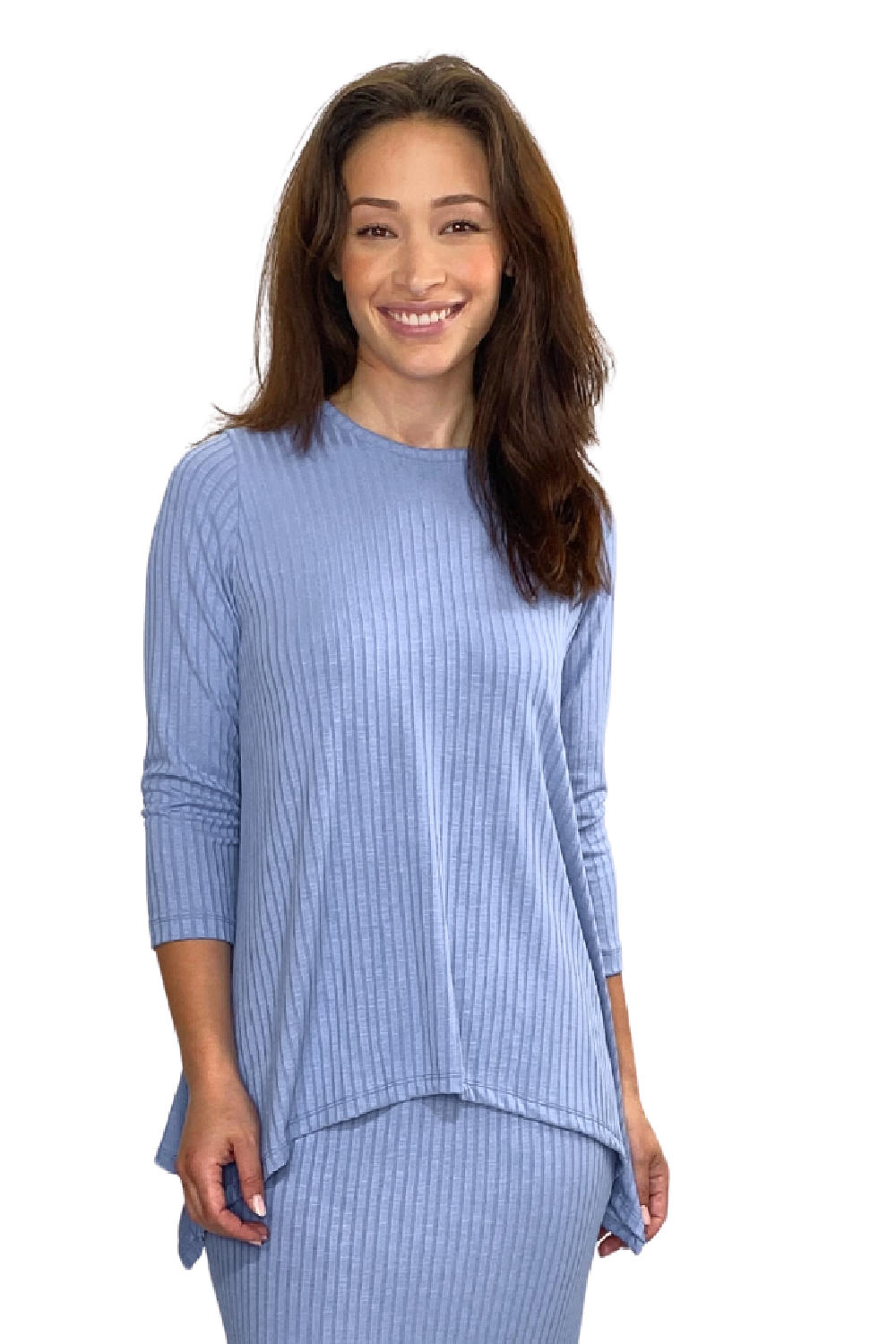 Women's 3/4 Sleeve Wide-Ribbed Handkerchief Tunic