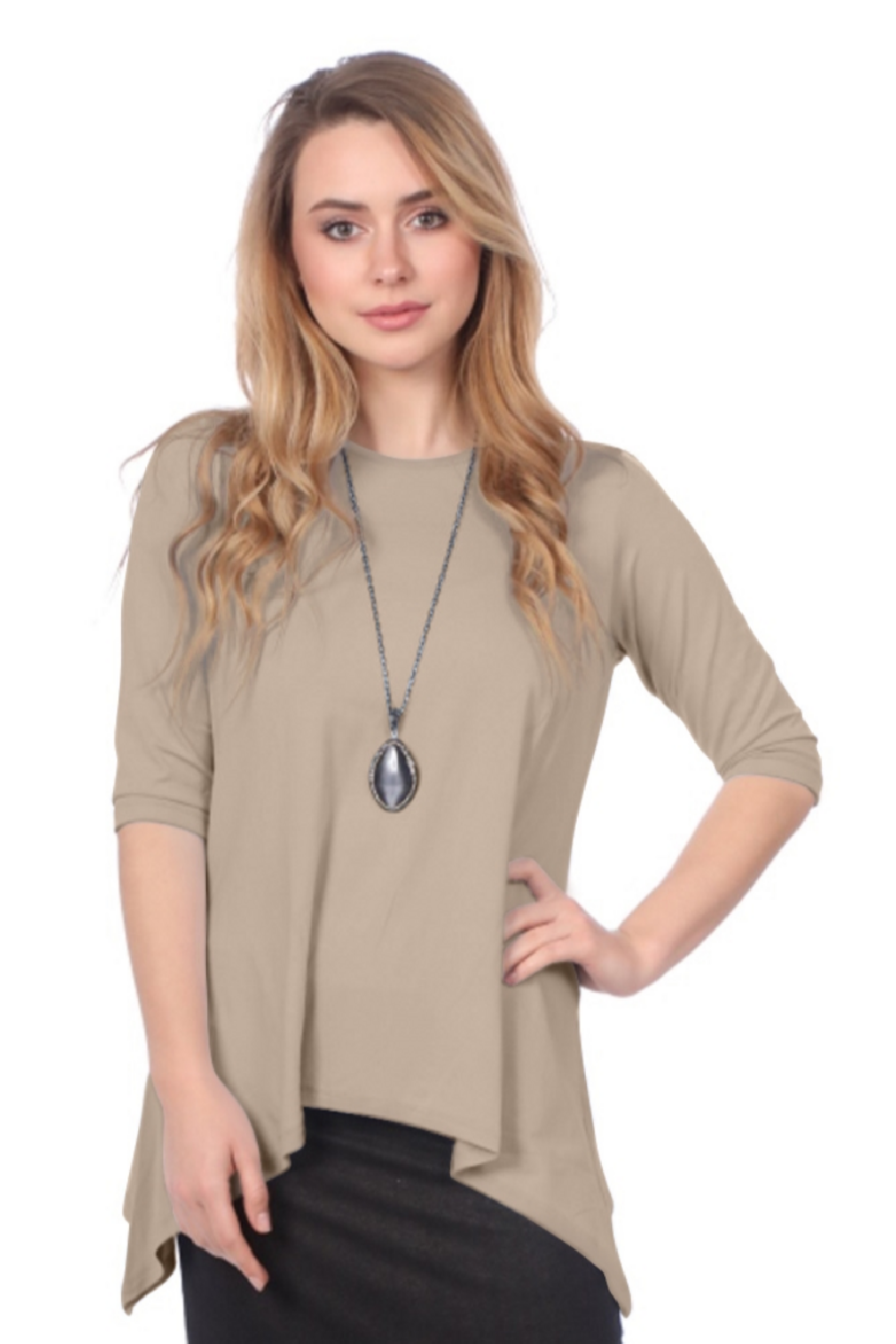 Modest Handkerchief Tunic Top - 3/4 Sleeve Comfort Flow Design