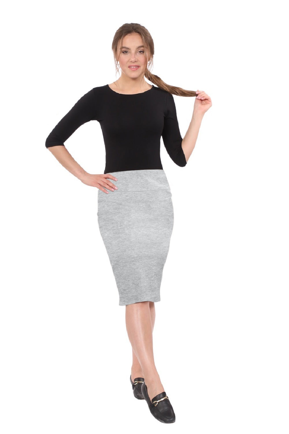 Stretch Knee Length Pencil Skirt for Women in Cotton Spandex