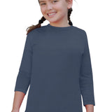 Girls' Modest Cotton Three-Quarter Sleeve Tee - Classic Comfort (Ages 5-12)