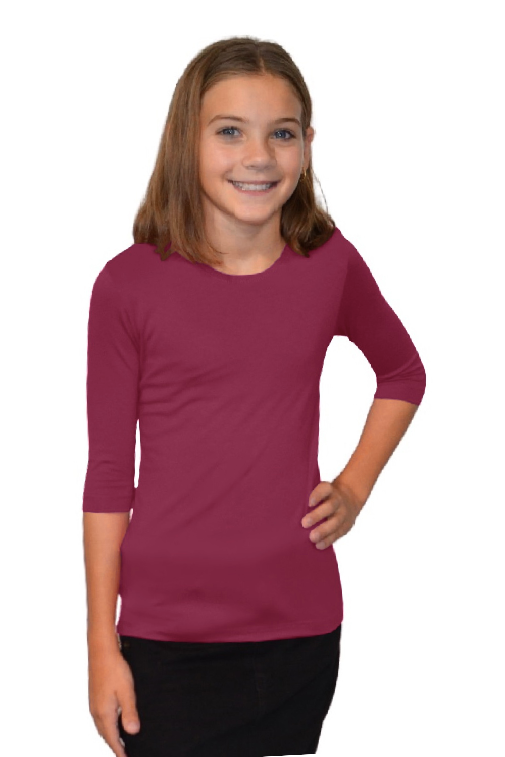 Girls' Basic Modest Crew Neck Shell Top - 3/4 Sleeve Layering Kids(Ages 5-12)