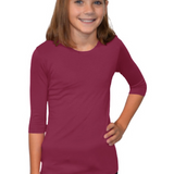 Girls' Basic Modest Crew Neck Shell Top - 3/4 Sleeve Layering Kids(Ages 5-12)