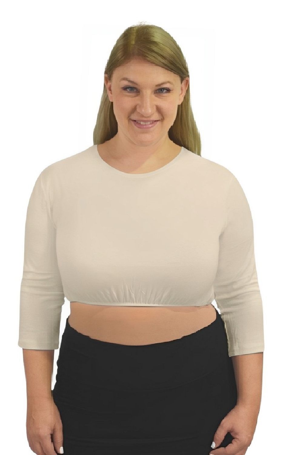 3/4 Sleeve Cropped Layering Shell in Viscose Spandex - Women's and Plus Sizes