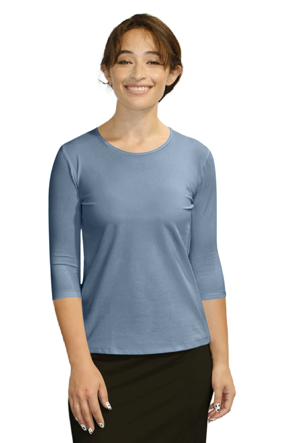 Essential 3/4 Sleeve Modest Crew Neckline Shell - Versatile Layering Top