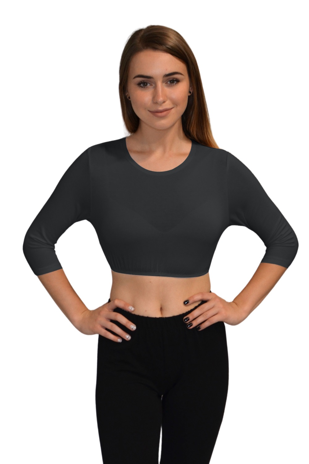 3/4 Sleeve Cropped Layering Shell in Viscose Spandex - Women's and Plus Sizes