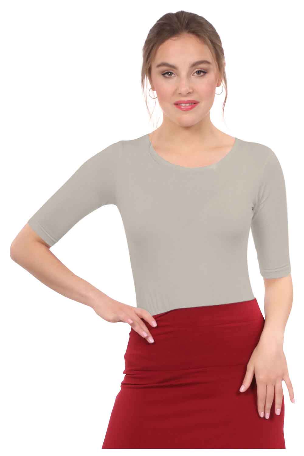 Fitted Layering Shell - Modest Round Neck with Elbow Sleeves