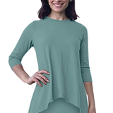 Ribbed Tunic with Handkerchief Hem 3/4 Sleeve