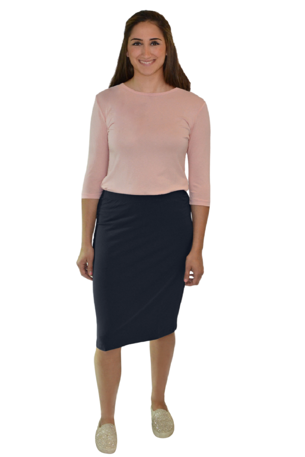 Tapered Fitted to the Knee Pencil Skirt with Spandex