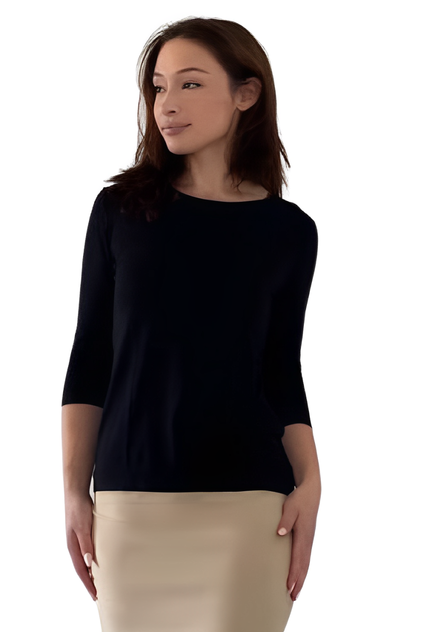 Modest 3/4 Sleeve Layering Shell with Below Collarbone Neckline