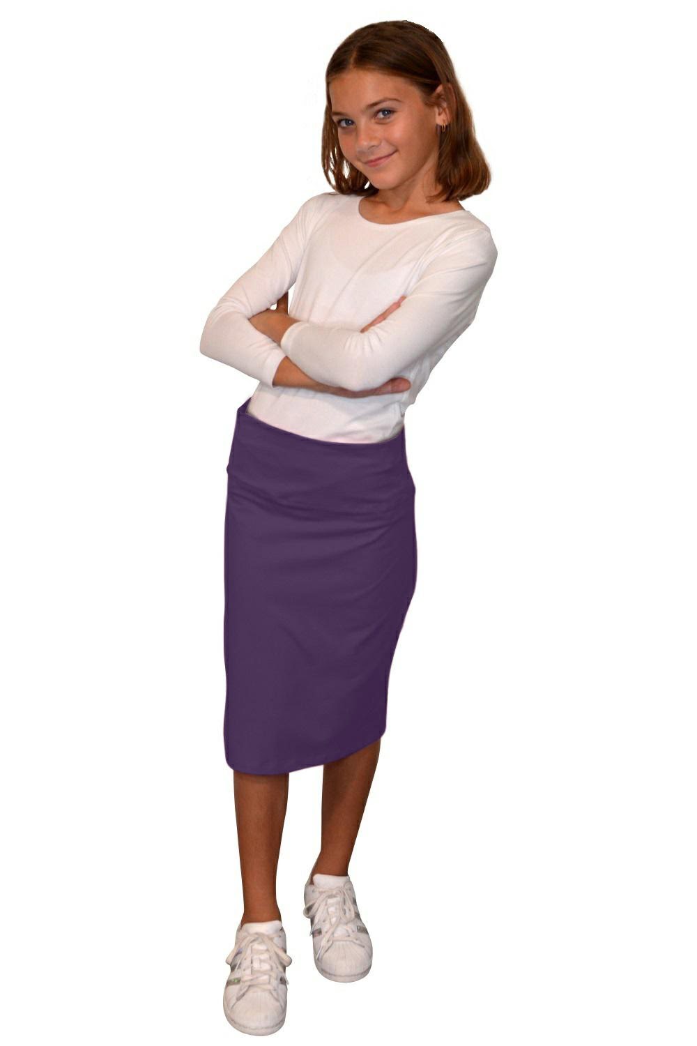 Girls Stretch Knee Length Pencil Skirt in Cotton Spandex