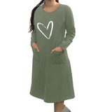 French Terry Cotton Long Sleeve Dress with Heart Motif Design