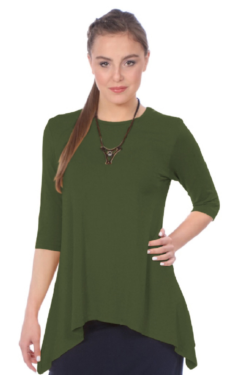 Modest Handkerchief Tunic Top - 3/4 Sleeve Comfort Flow Design