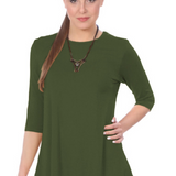 Modest Handkerchief Tunic Top - 3/4 Sleeve Comfort Flow Design - Solid Colors