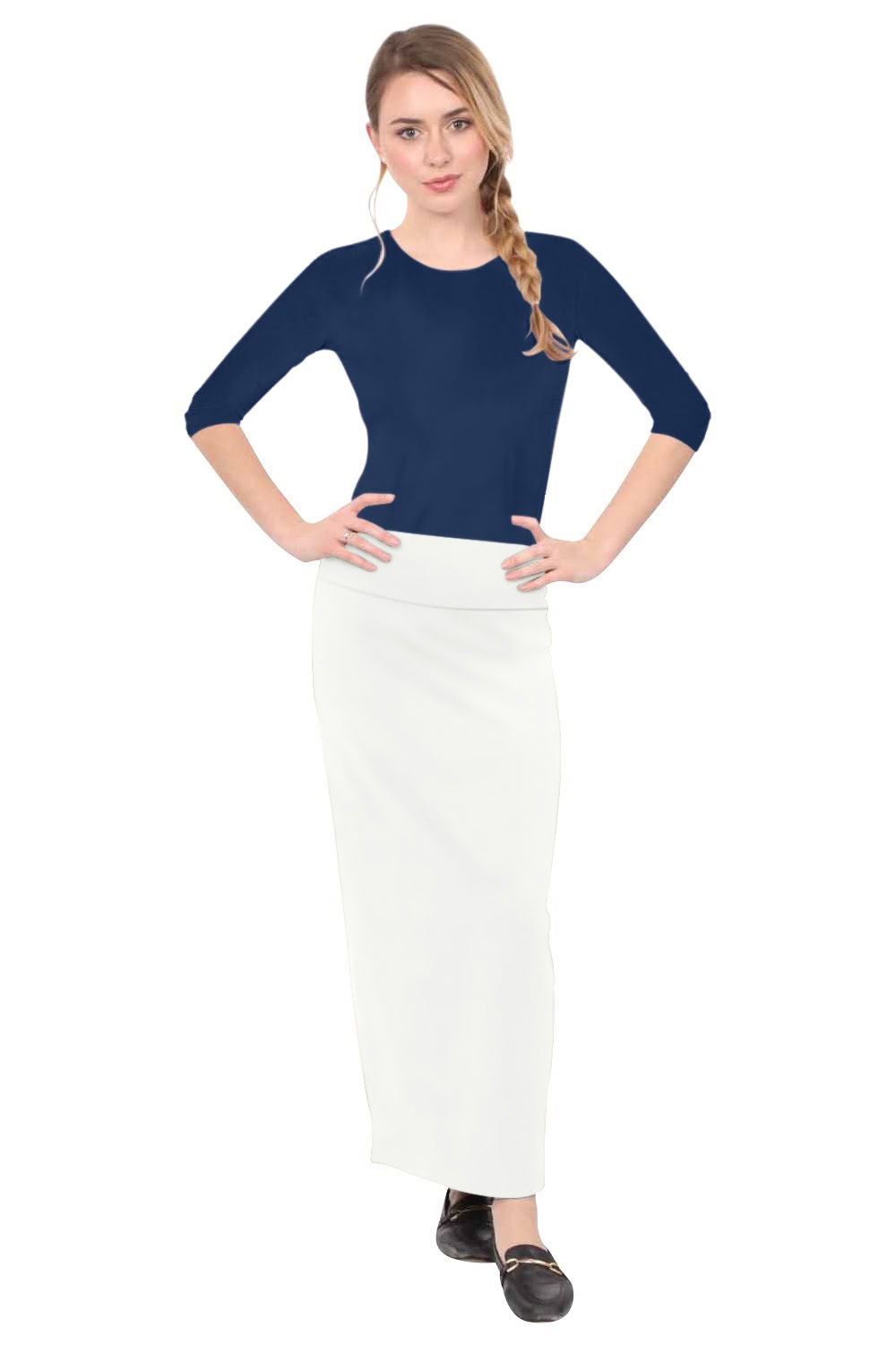 Classic Fitted  Maxi Pencil Skirt - Cotton Blend with Stretch Comfort and No Slits