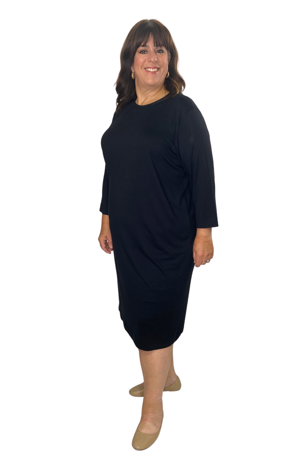 Plus Size Classic 3/4 Sleeve Modest Knee-Length Shift Dress