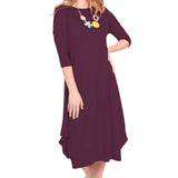 Flowing Midi Dress with 3/4 Sleeves and Dramatic Drape