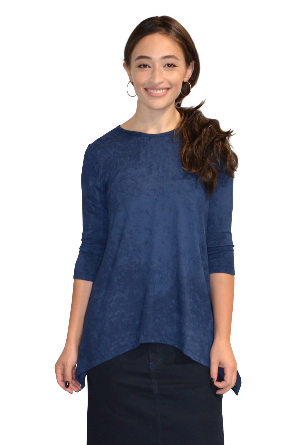 Modest Handkerchief Tunic Top - 3/4 Sleeve Comfort Flow Design