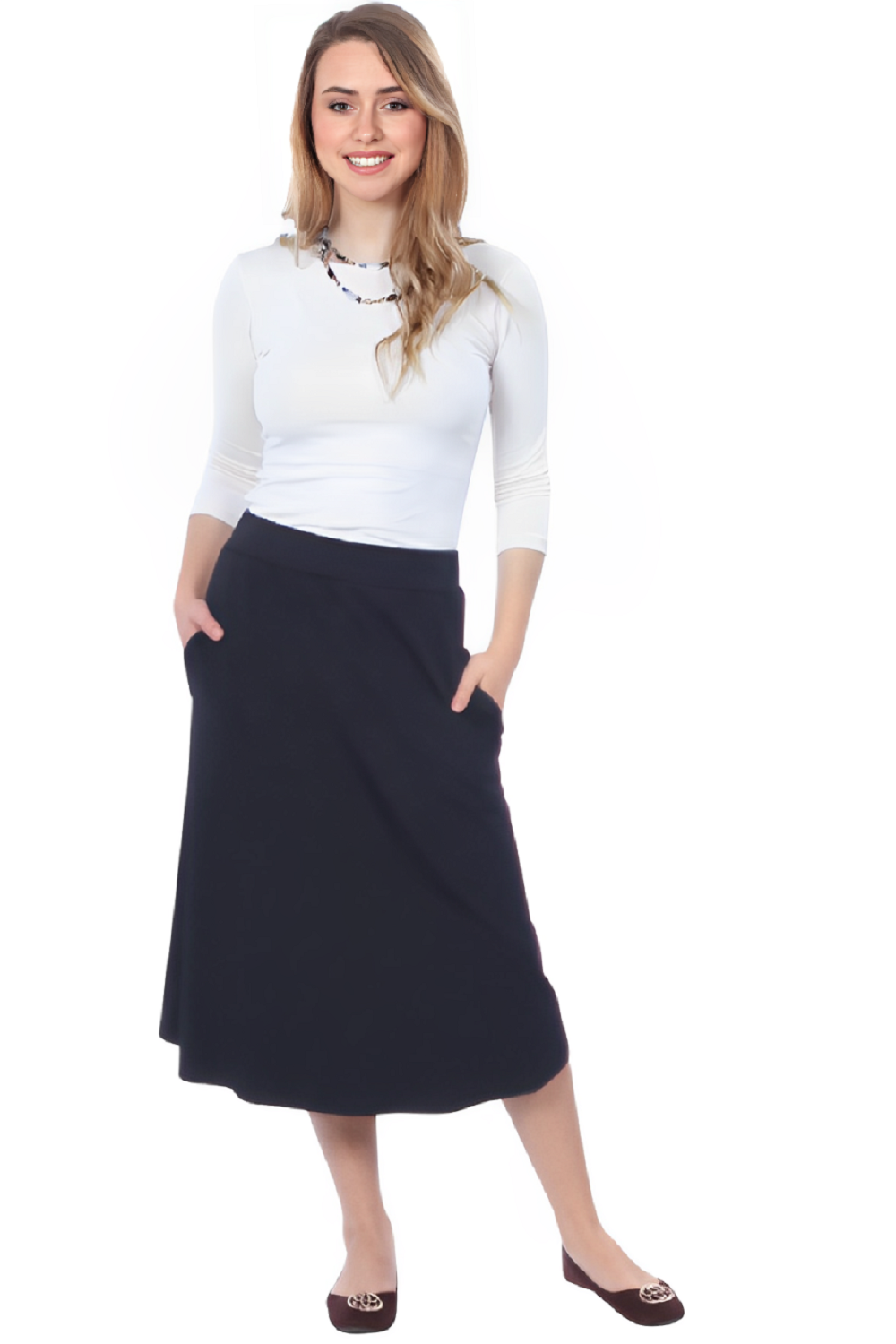 The Perfect A-Line Midi Skirt with Pockets