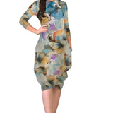 3/4 Sleeve Tulip Cocoon Dress - Mid-Calf Length with Pockets