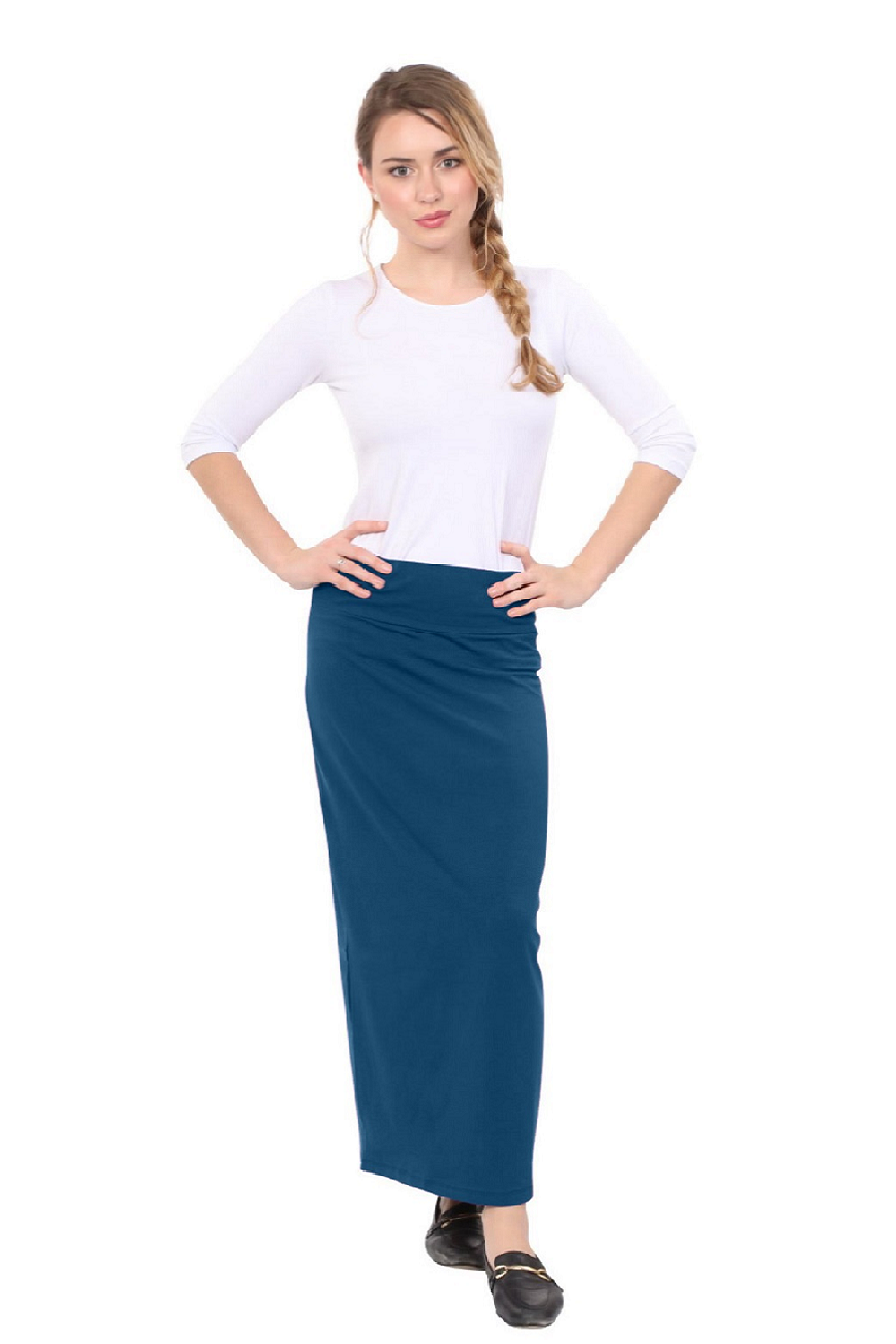 Classic Fitted Maxi Pencil Skirt - Cotton Blend with Stretch Comfort and No Slits