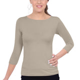 3/4 Sleeve T-Shirt High Round Neckline Slim-Fit