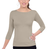 Fitted 3/4 Sleeve Layering Shell - High Round Neckline Slim-Fit Undershirt