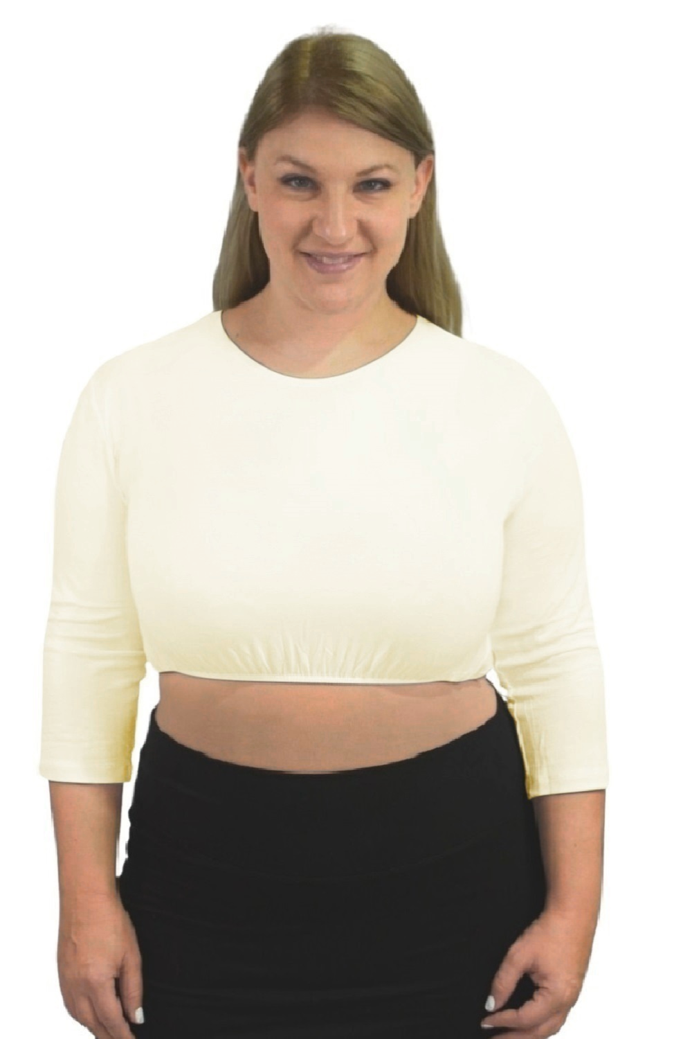 3/4 Sleeve Cropped Layering Shell in Viscose Spandex - Women's and Plus Sizes