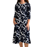 Mid-Calf 3/4 Sleeve Swing Dress with Pockets