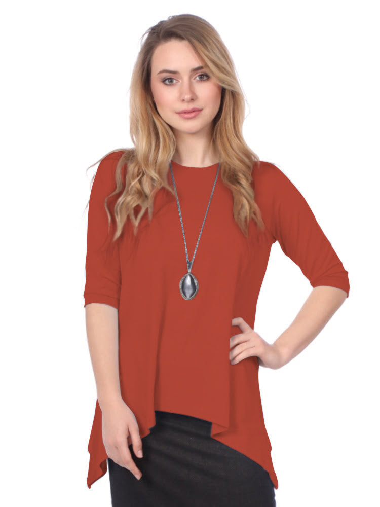 Modest Handkerchief Tunic Top - 3/4 Sleeve Comfort Flow Design