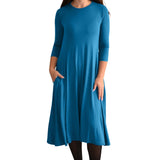 Mid-Calf 3/4 Sleeve Swing Dress with Pockets