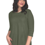 Hi-Lo Cotton Spandex Crinkled 3/4 Sleeve Tunic