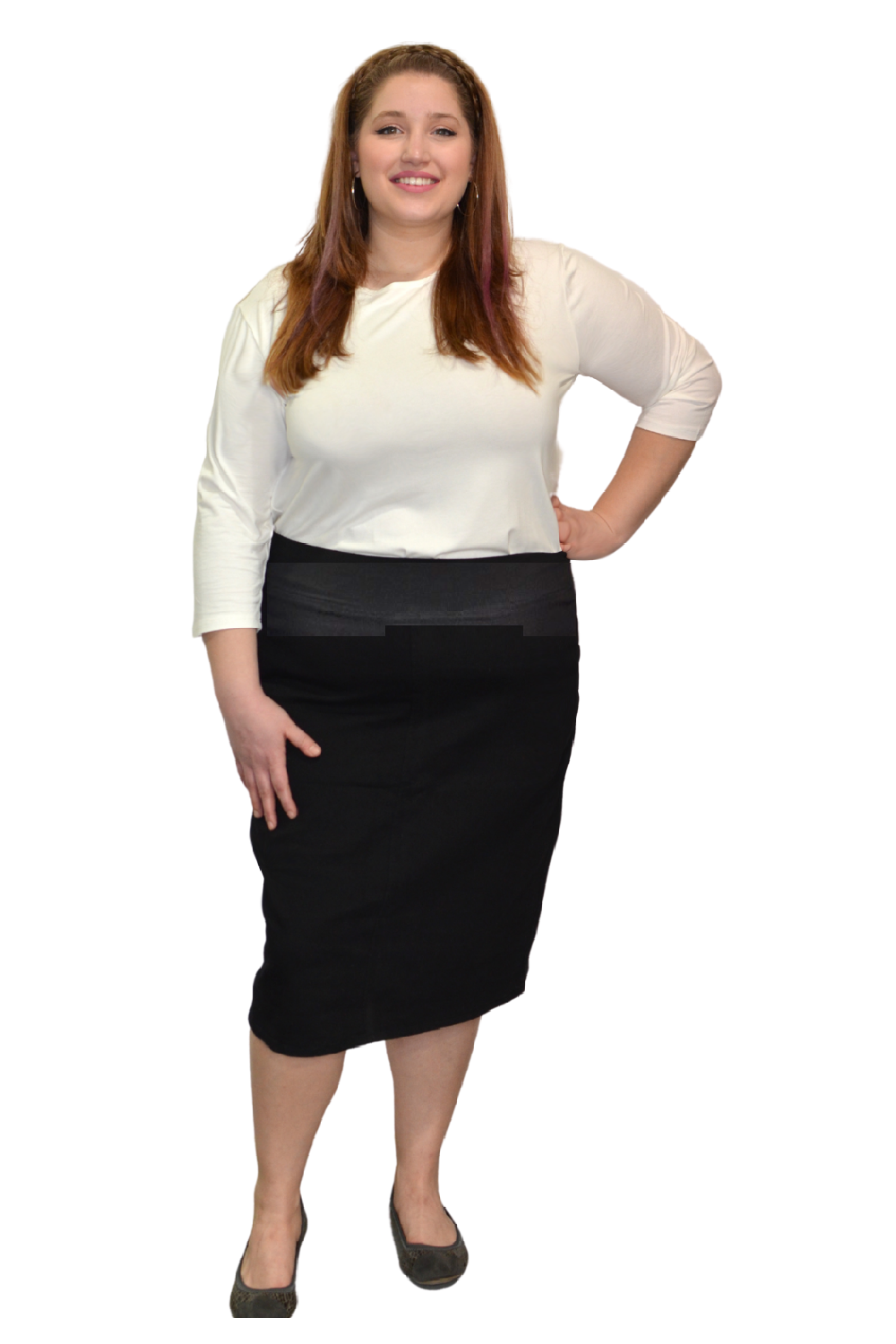 Stretch Knee Length Pencil Skirt for Women in Cotton Spandex Plus Size