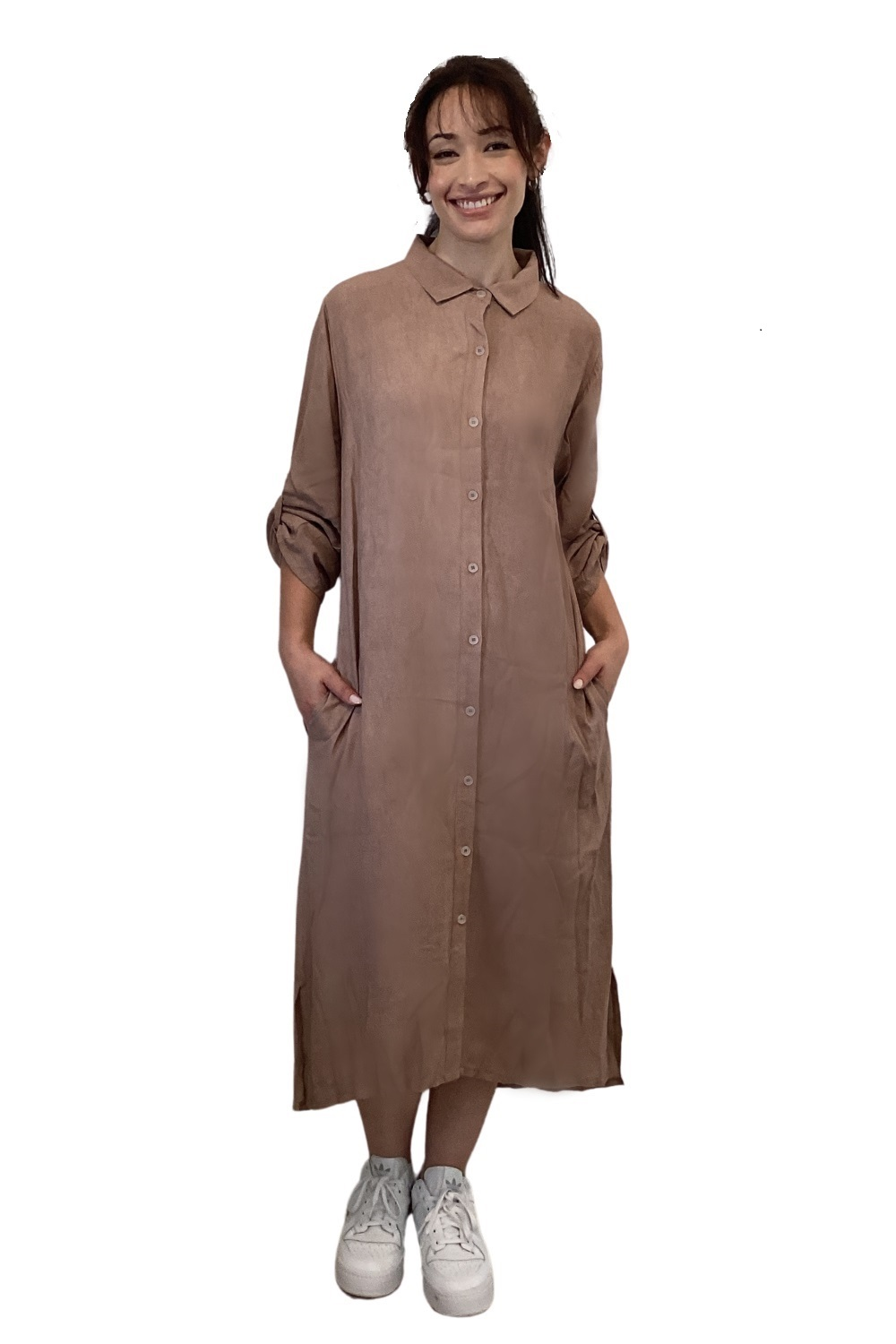 Classic Midi Shirt Dress in Soft Garment Washed Fabric