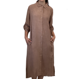 Classic Midi Shirt Dress in Soft Garment Washed Fabric