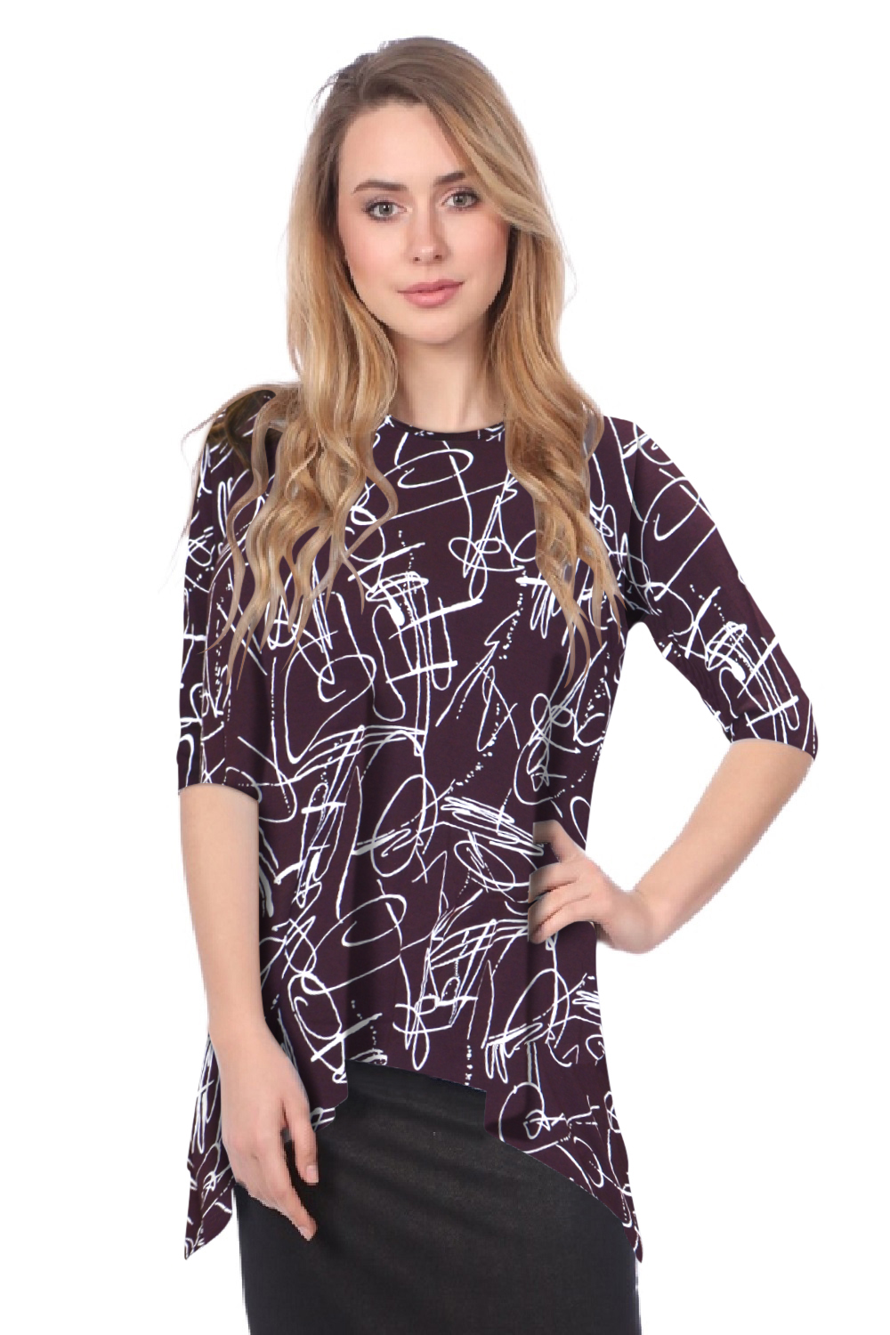 Modest Handkerchief Tunic Top - 3/4 Sleeve Comfort Flow Design