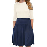 Women's Knee-Length Skirt with Ruched Waist, Gathered Style and Side Pockets