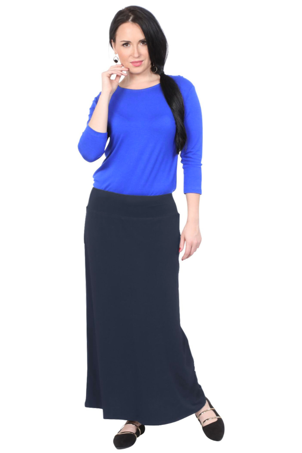 Classic Maxi Length Modest Stretch Pencil Skirt with Subtle Sheen